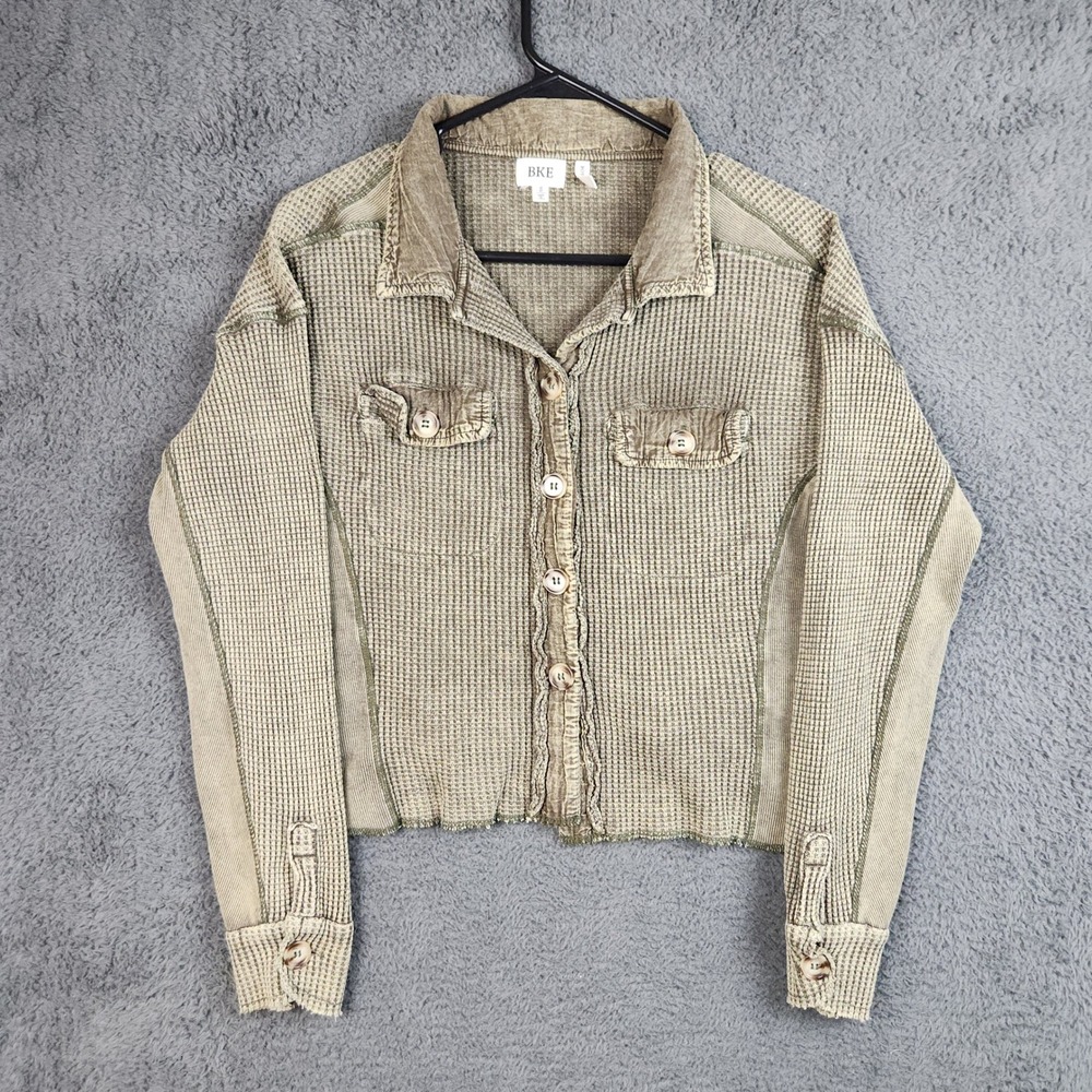 BKE The Buckle Jacket Women's Small Waffle Knit Scout Cropped Boyfriend Fit